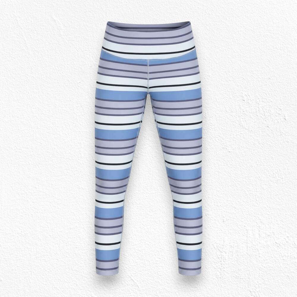 Zyia Purple Blue Striped Light n Tight High Rise Horizon 7/8 Leggings Size 6-8